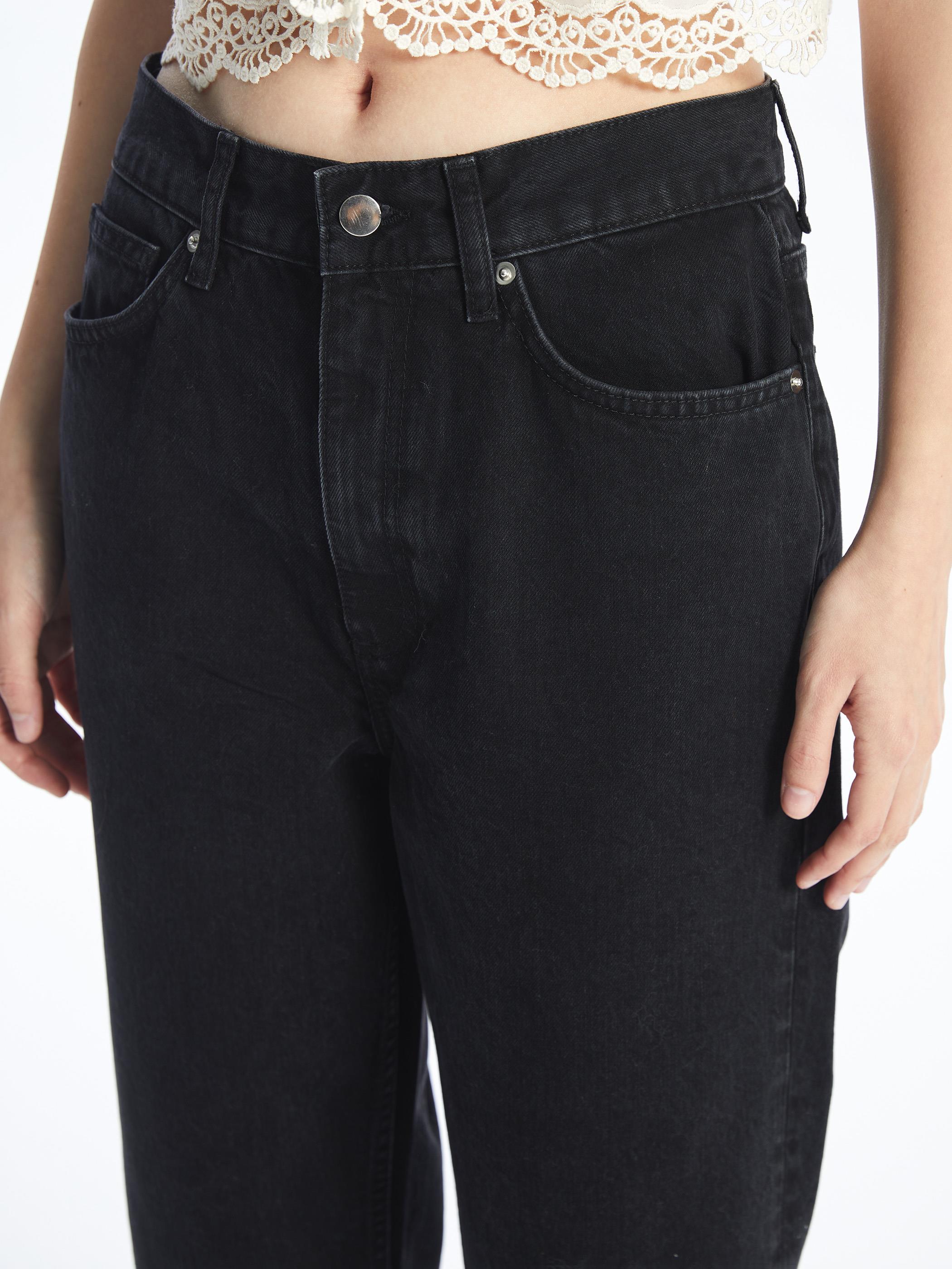 Marsilya - Düz Straight Fit %100 Pamuk Normal Bel Denim Pantolon - Siyah