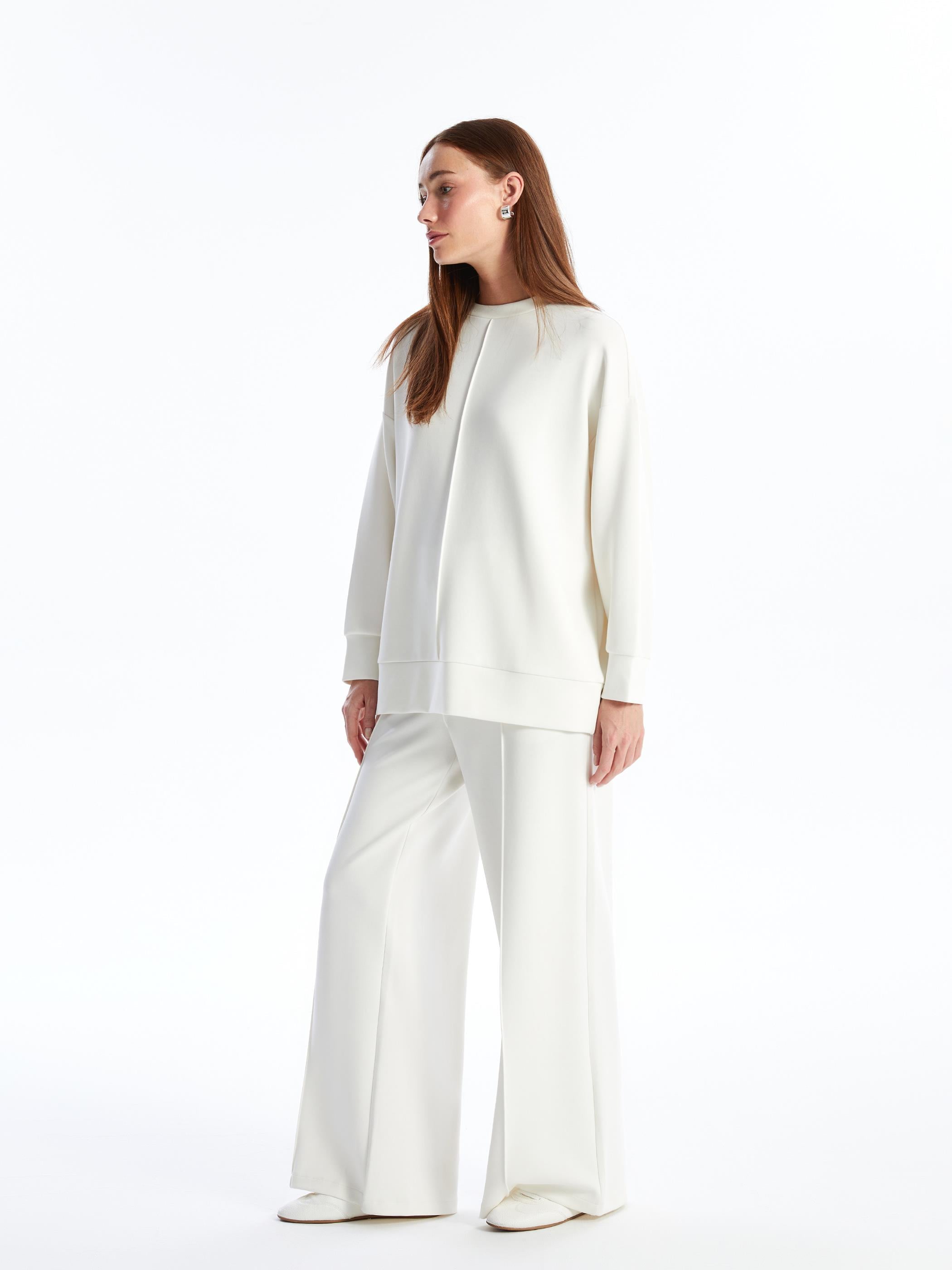 Molise - Modal Oysho Kumaş Bol Paça Pantolon - Ekru