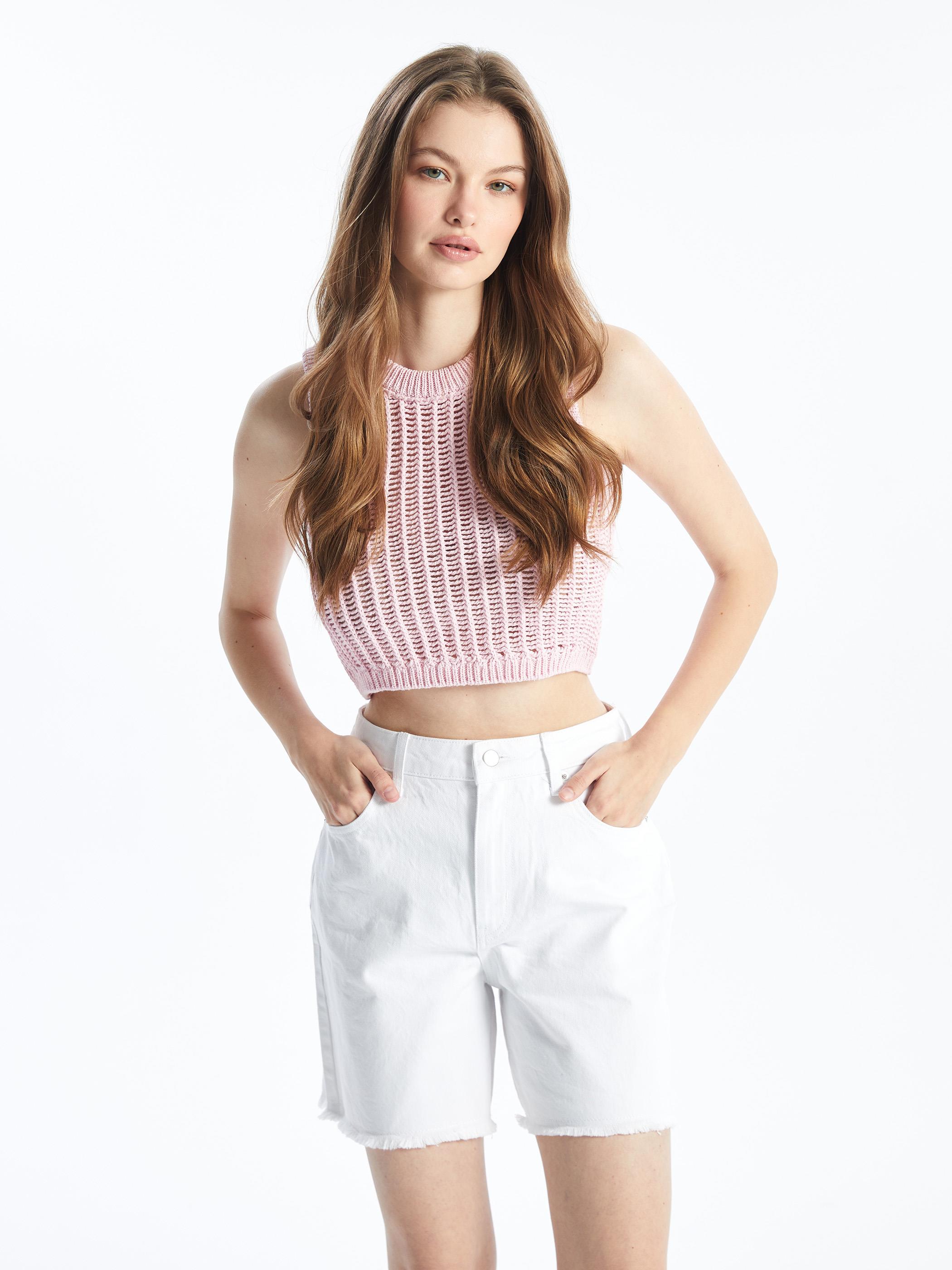 N008721 - Düz Mini Denim Şort - Beyaz