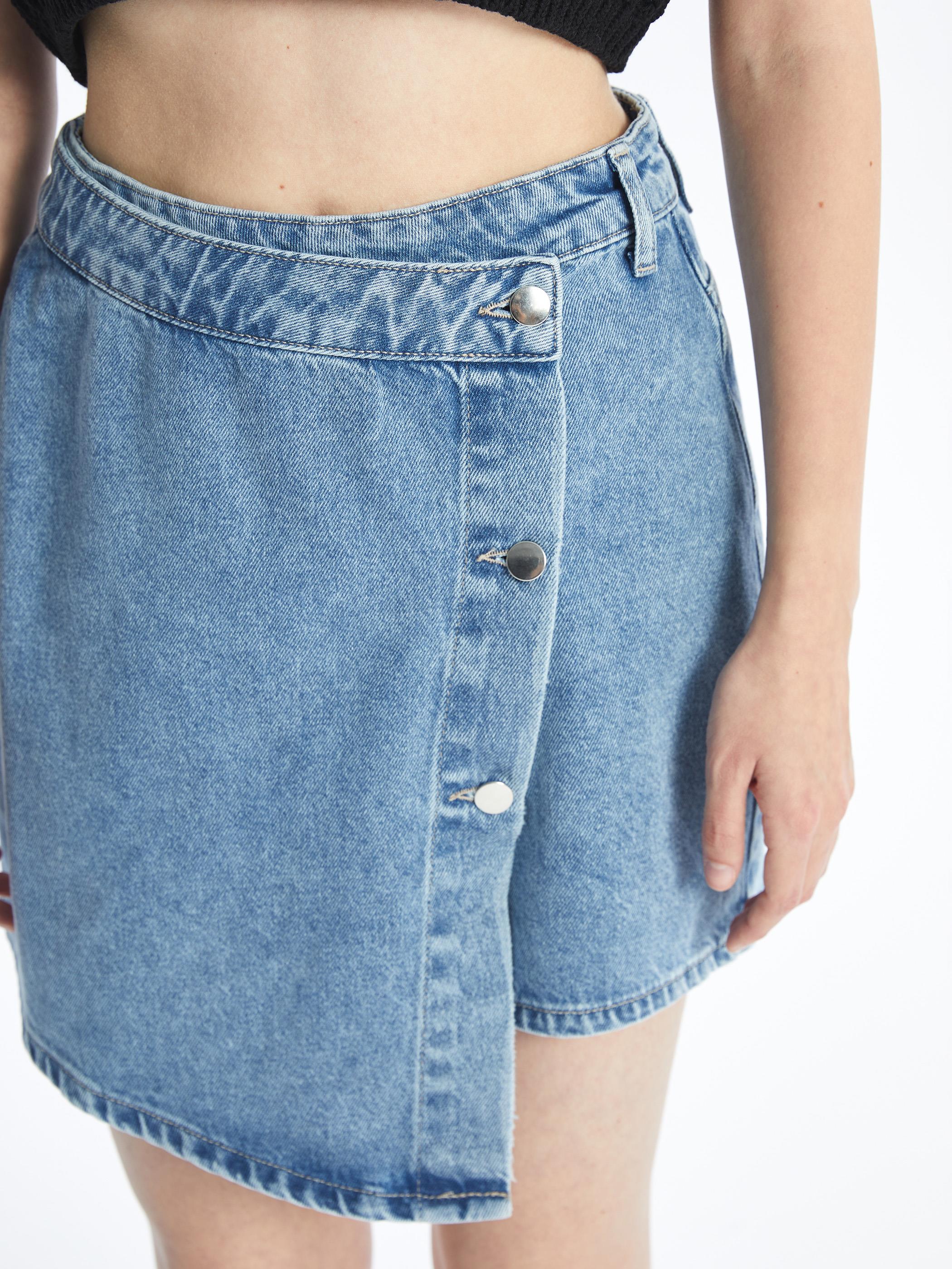 N009064 - Düz Mini Denim Şort Etek - Açık Mavi