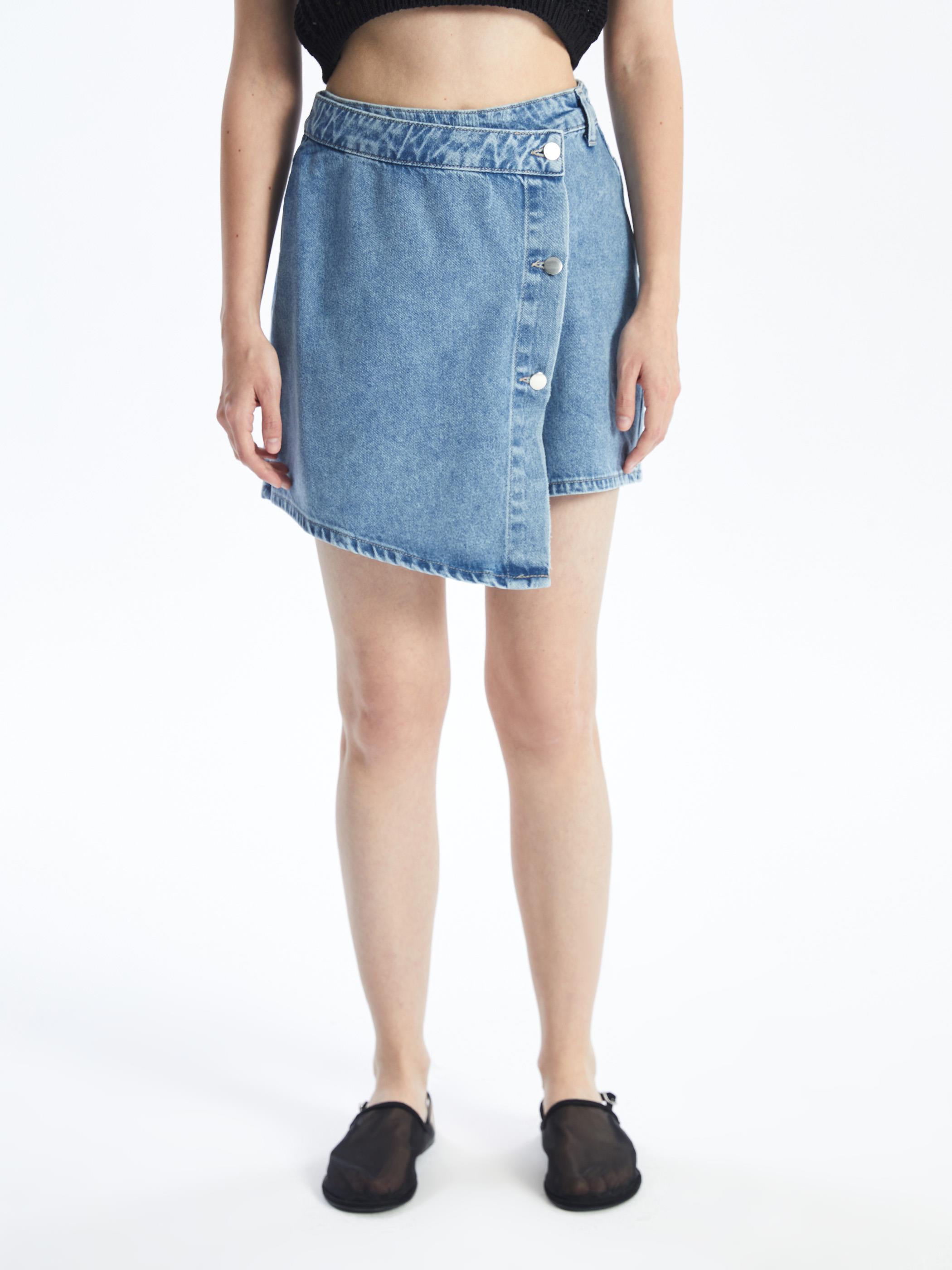 N009064 - Düz Mini Denim Şort Etek - Açık Mavi