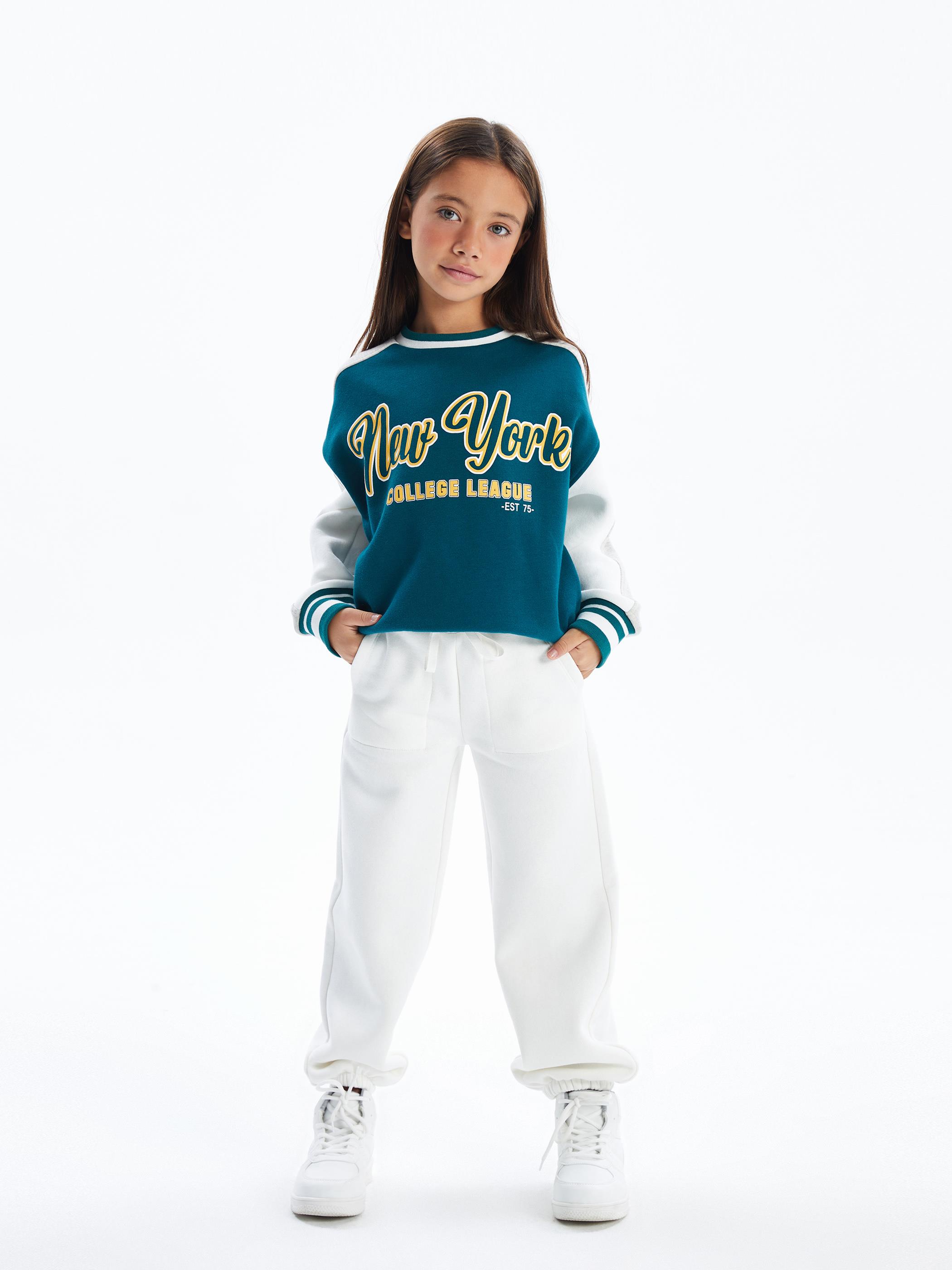 New York - Bisiklet Yaka Dijital Baskılı Sweatshirt - Yeşil Renk