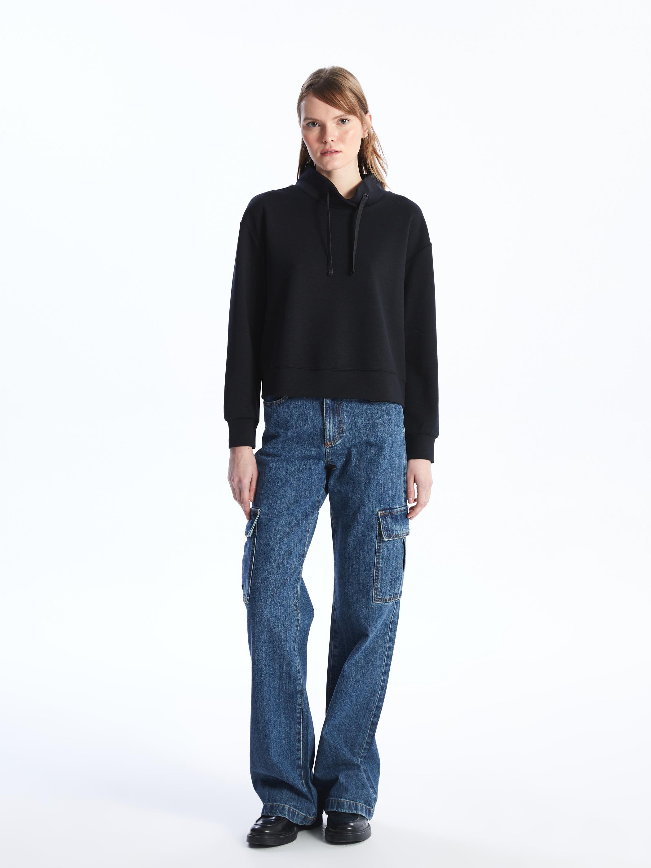 Nice- Uzun Kol Taş Detaylı Modal Sweatshirt- Siyah