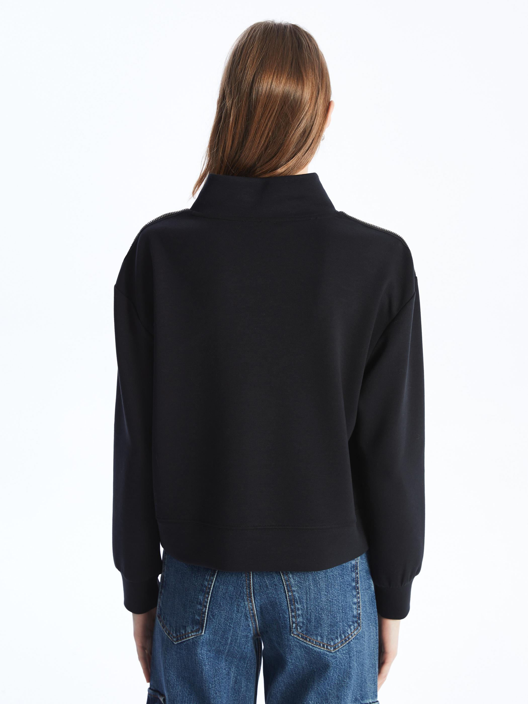 Nice- Uzun Kol Taş Detaylı Modal Sweatshirt- Siyah