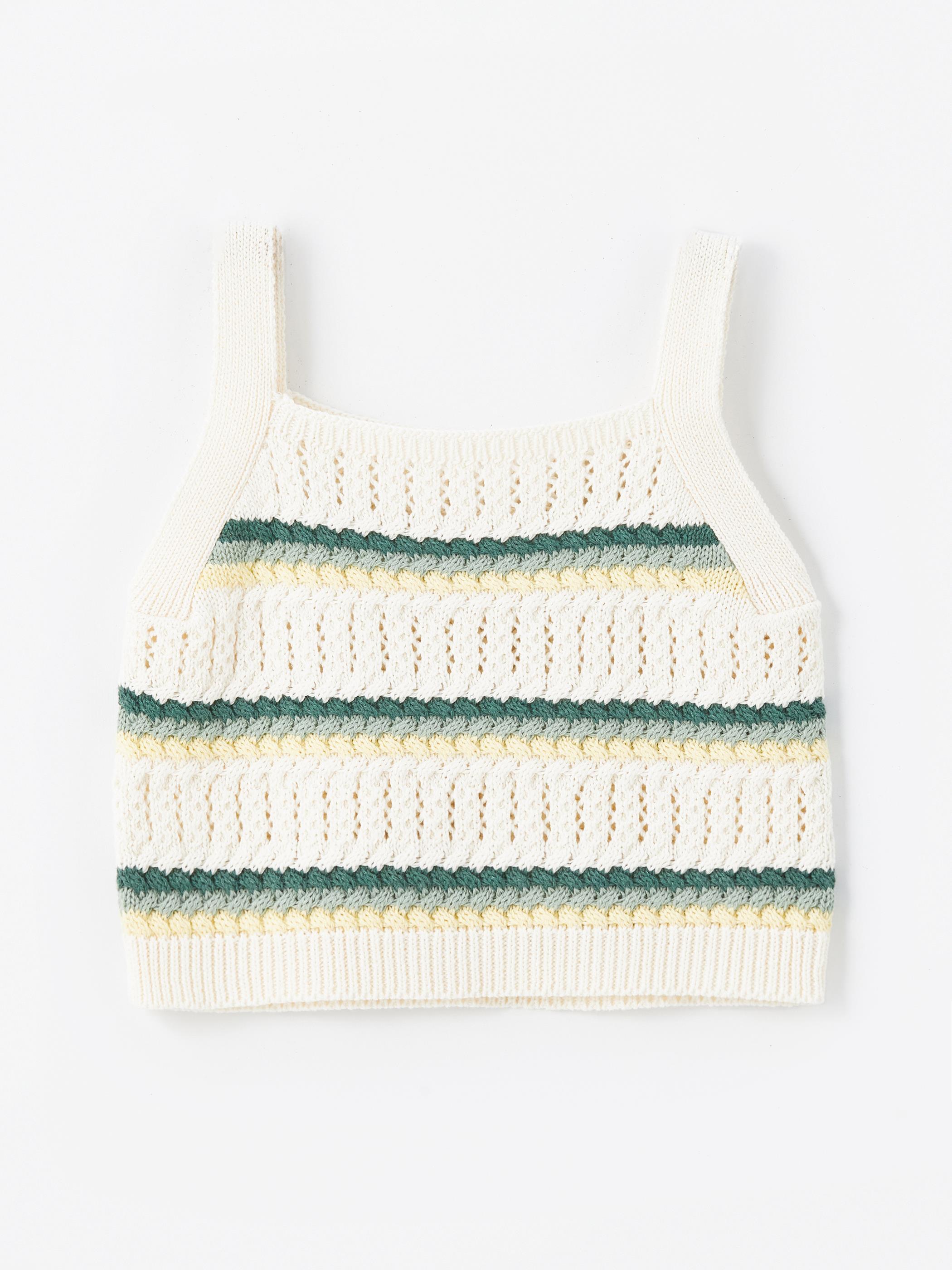 Palmira - Örgü Detaylı Çizgili Triko Bluz - Yeşil Stripe