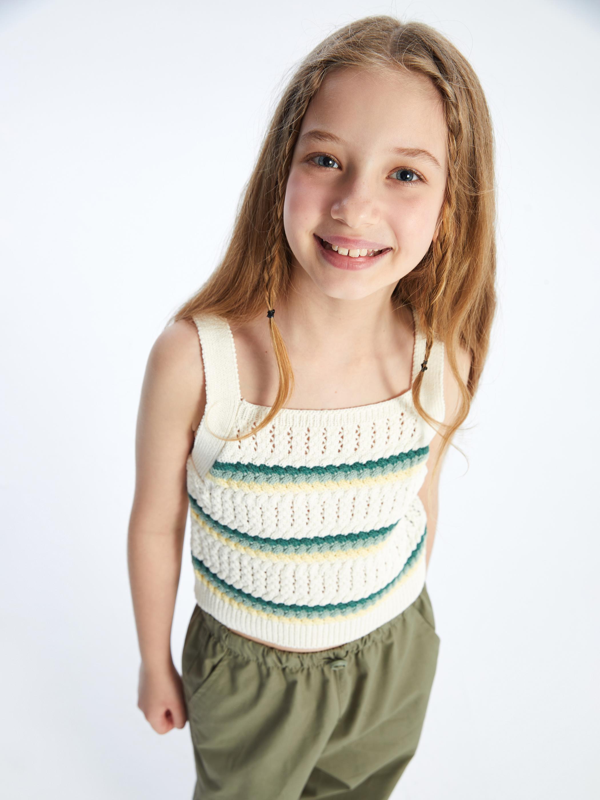 Palmira - Örgü Detaylı Çizgili Triko Bluz - Yeşil Stripe