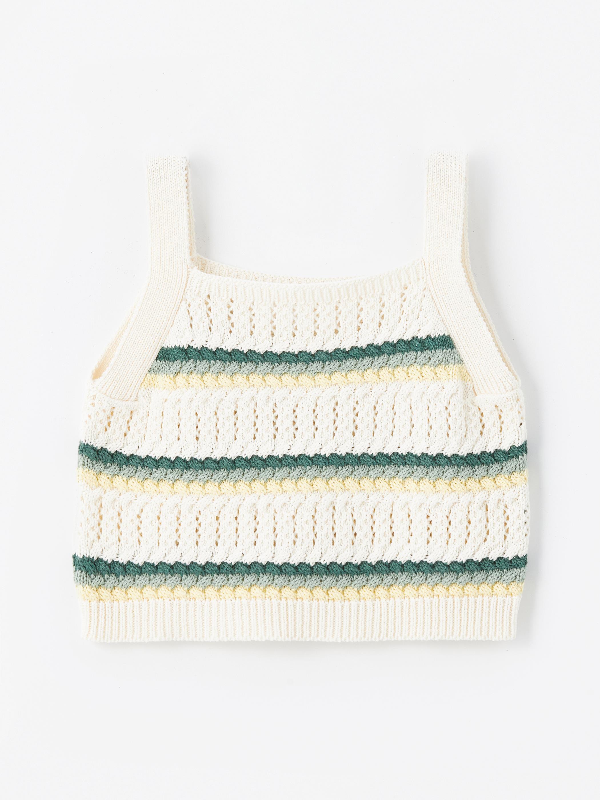 Palmira - Örgü Detaylı Çizgili Triko Bluz - Yeşil Stripe