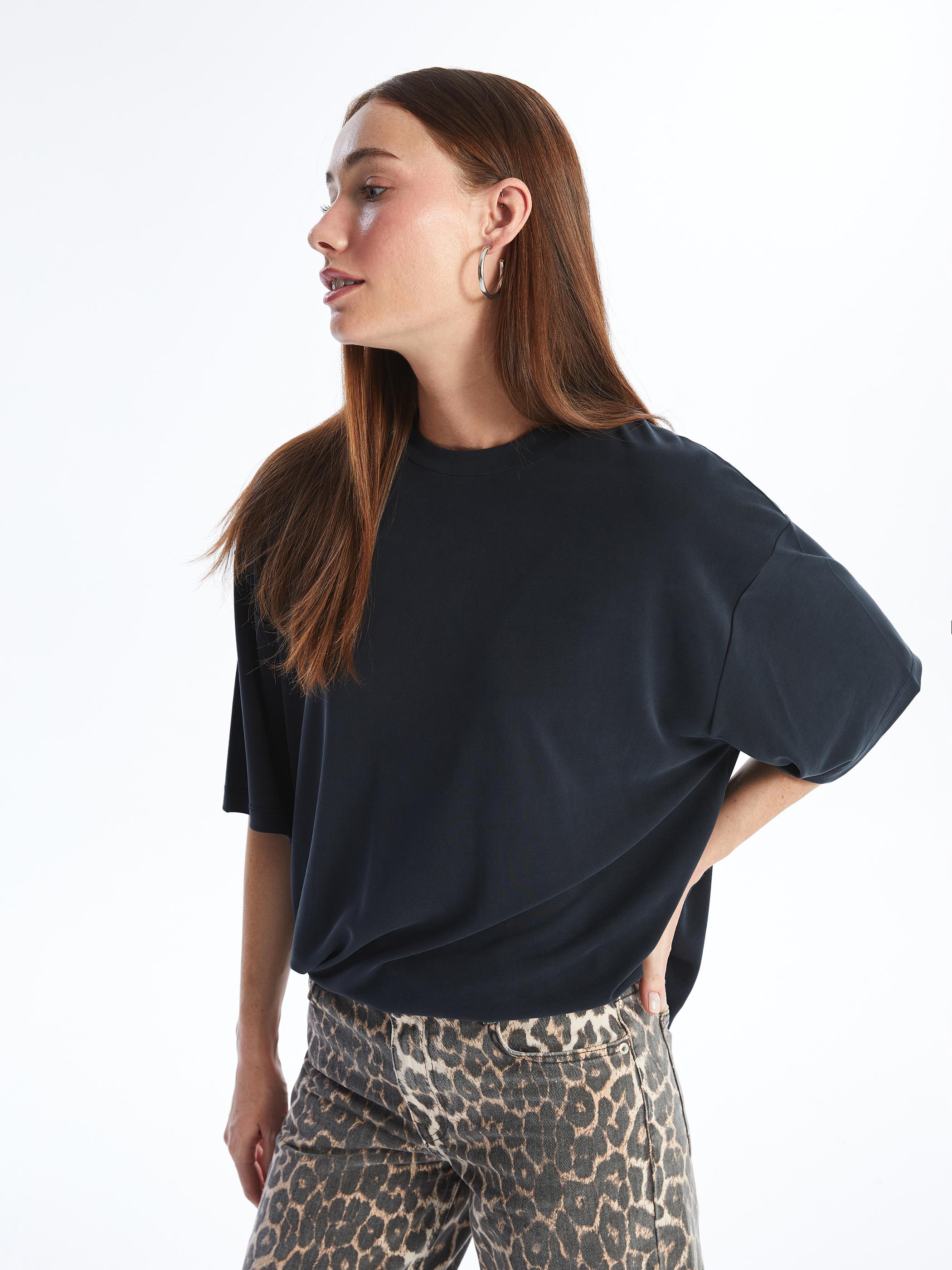 Pau - Modal Oysho Kumaş Düz Oversize Tshirt- Antrasit