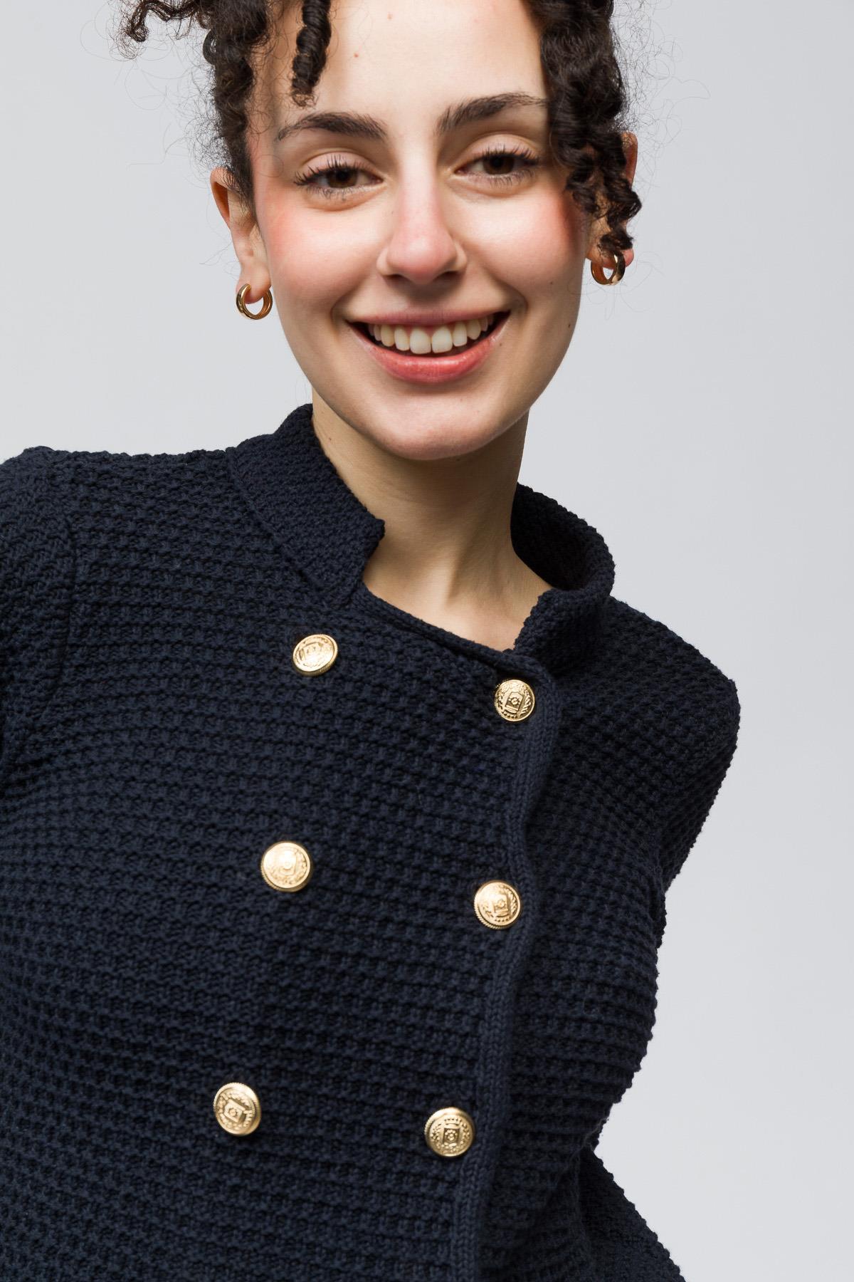 Pekin - Hakim Yaka Düğme Detaylı Triko Hırka - Lacivert Renk