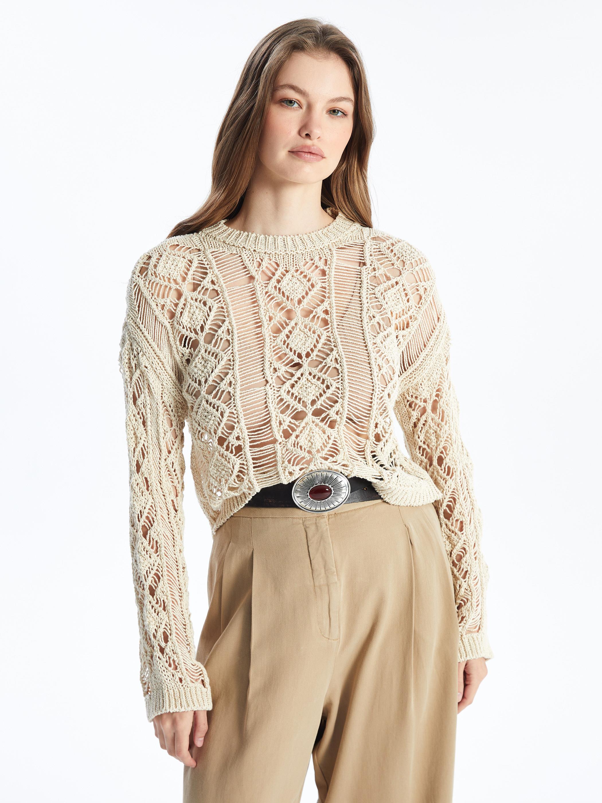 Pesarno - Örgü Detaylı Uzun Kollu Triko - Ekru Renk