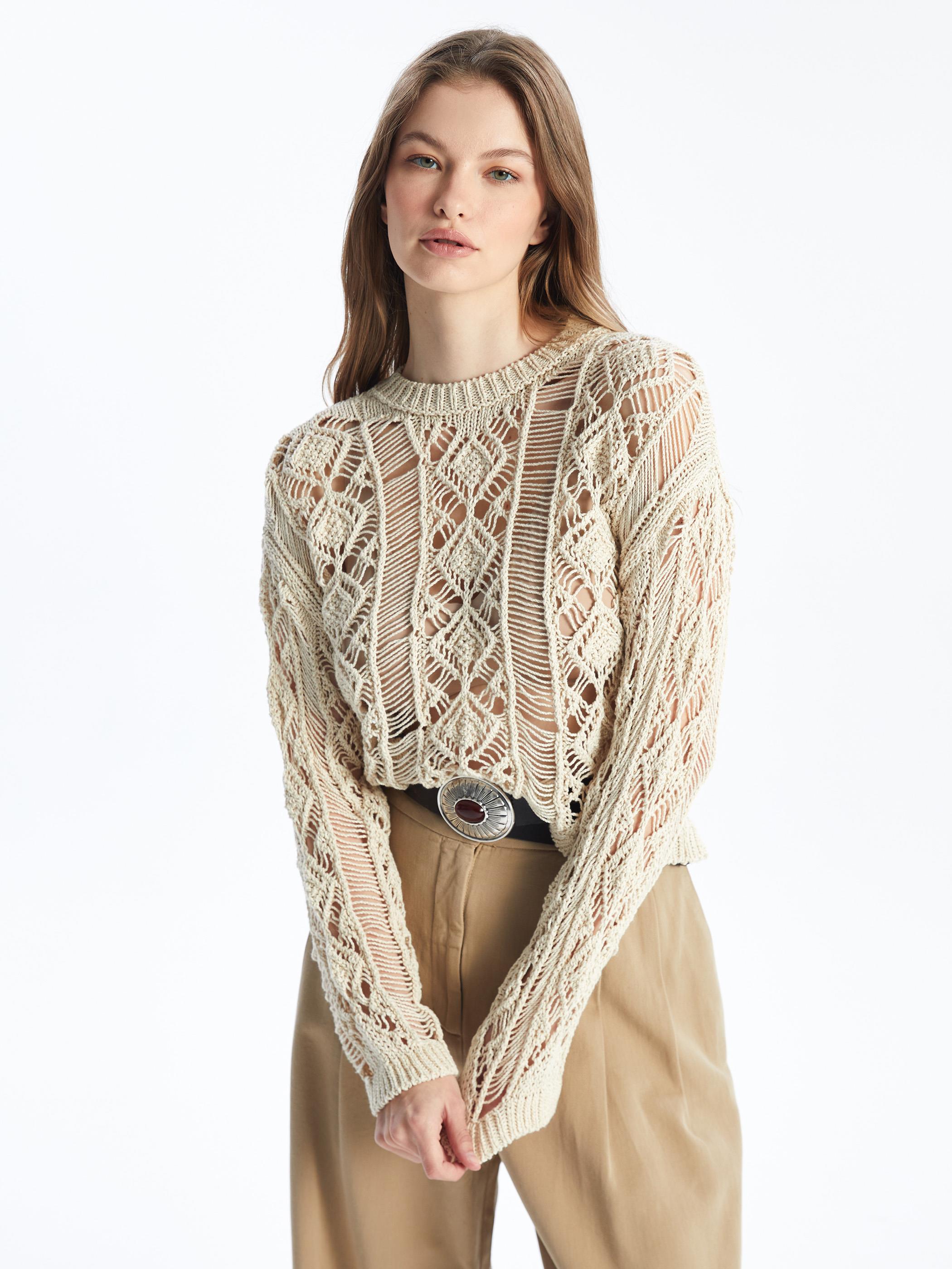 Pesarno - Örgü Detaylı Uzun Kollu Triko - Ekru Renk