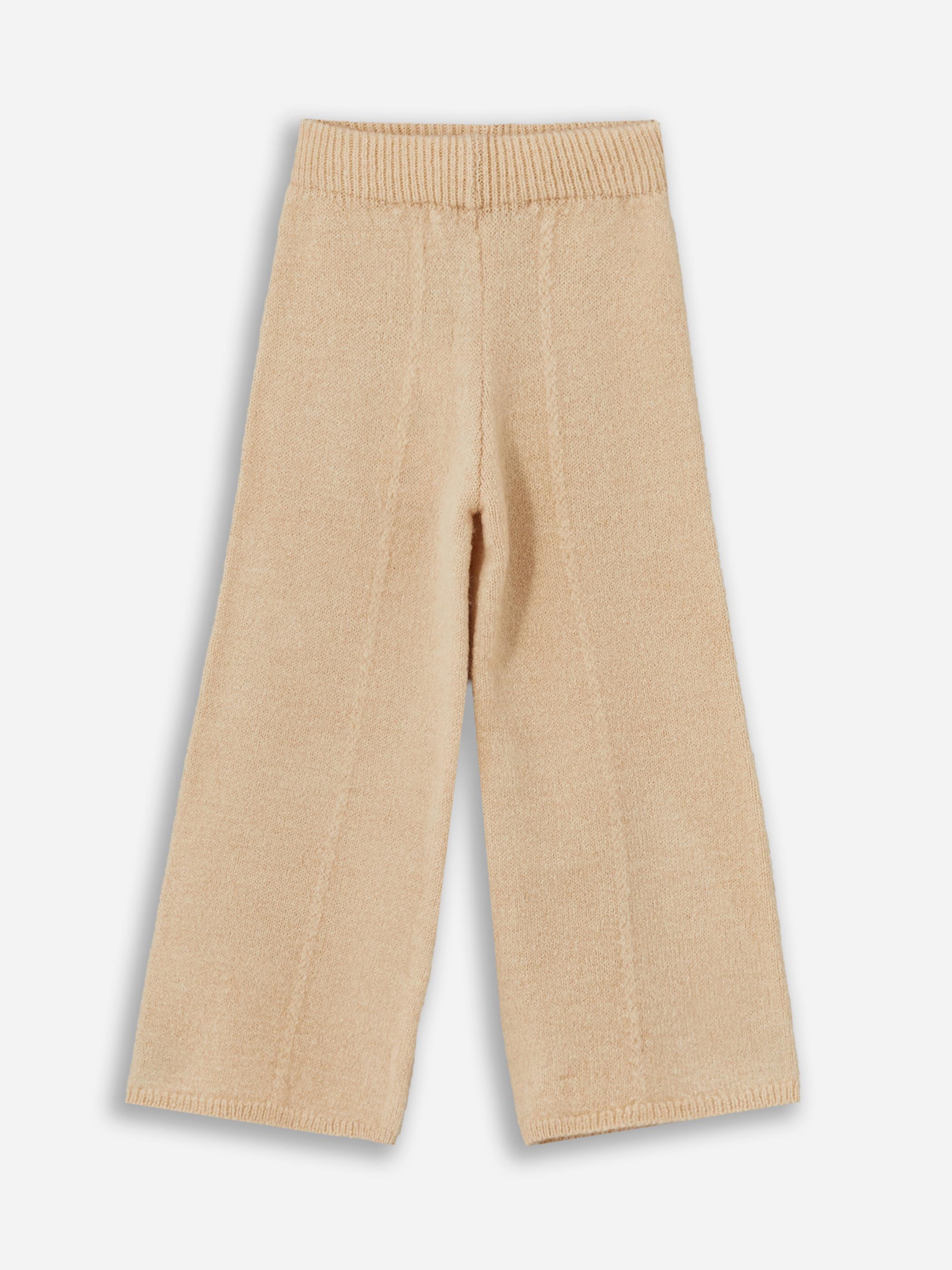 Plain Trousers - Beli Lastikli Triko Pantolon - Bej Renk