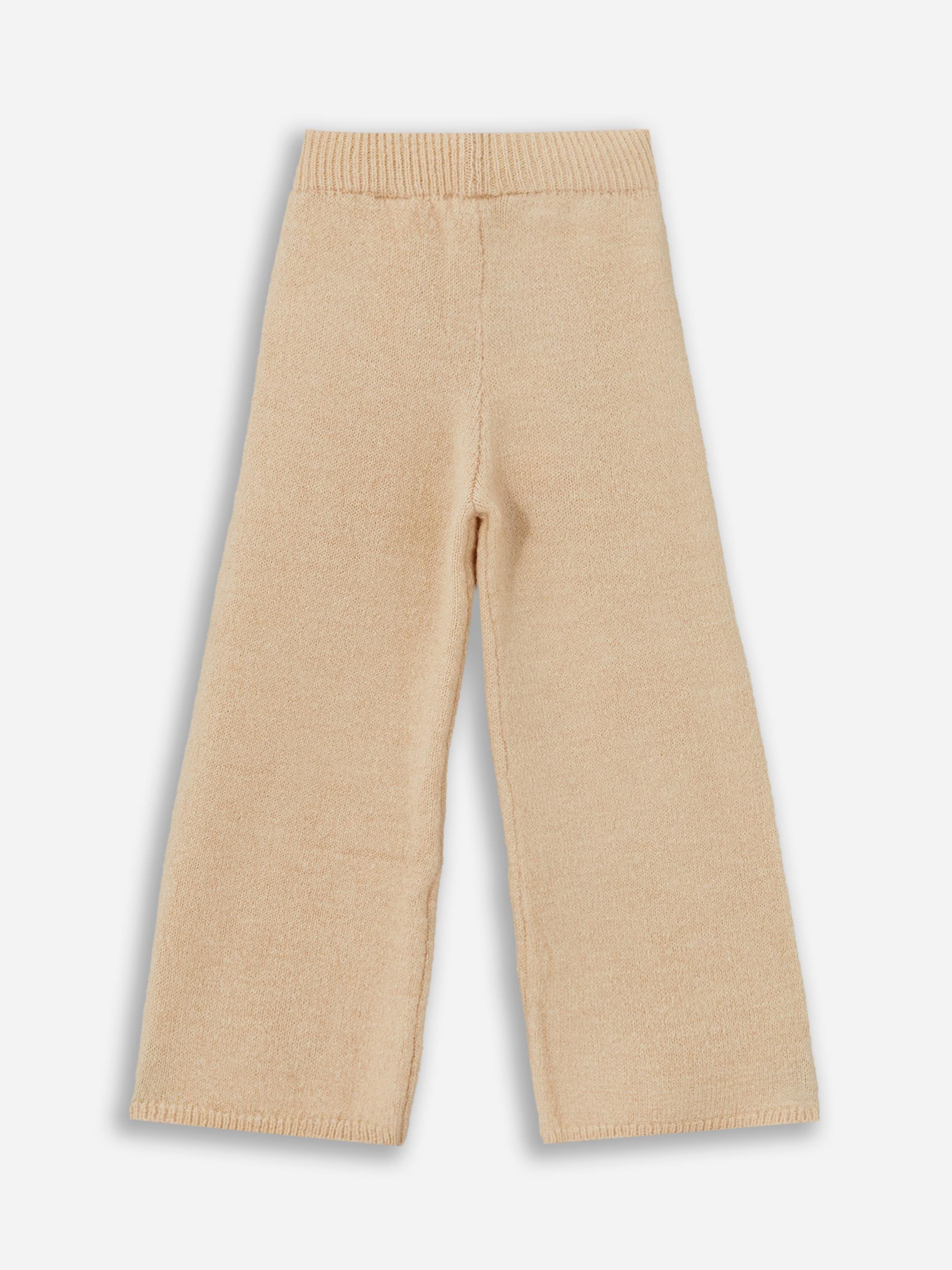 Plain Trousers - Beli Lastikli Triko Pantolon - Bej Renk