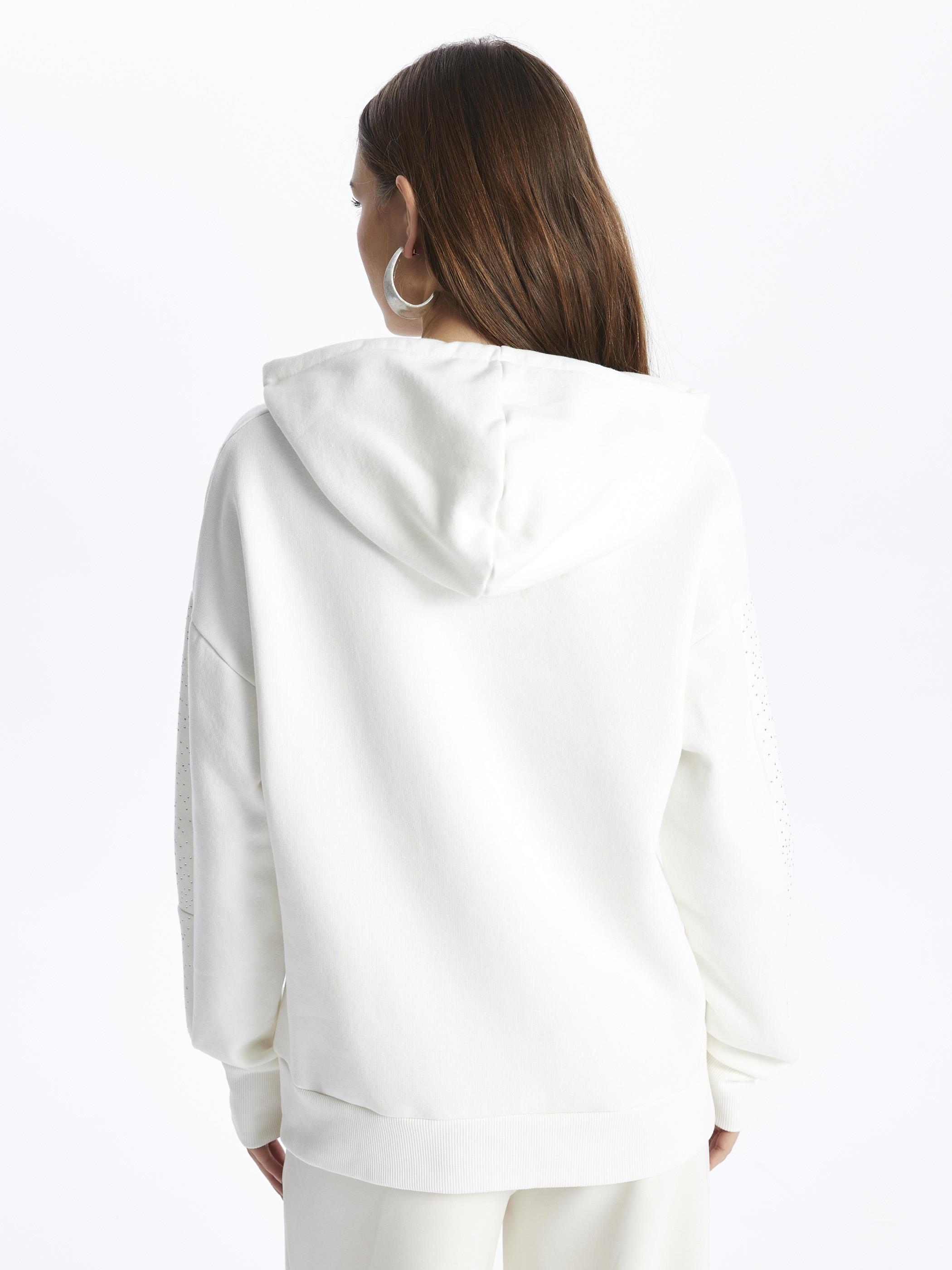 Rennes- Kapuşonlu Uzun Kol Parçalı Sweatshirt- Beyaz