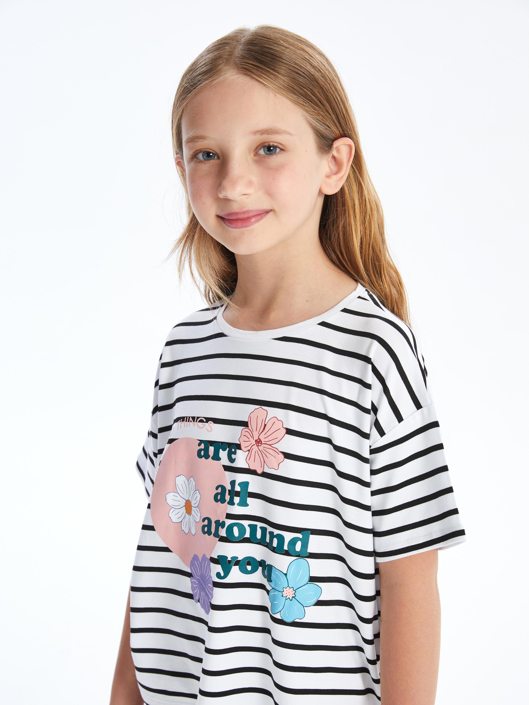 Rio- Örme Baskı Detaylı T-shirt - Çizgili