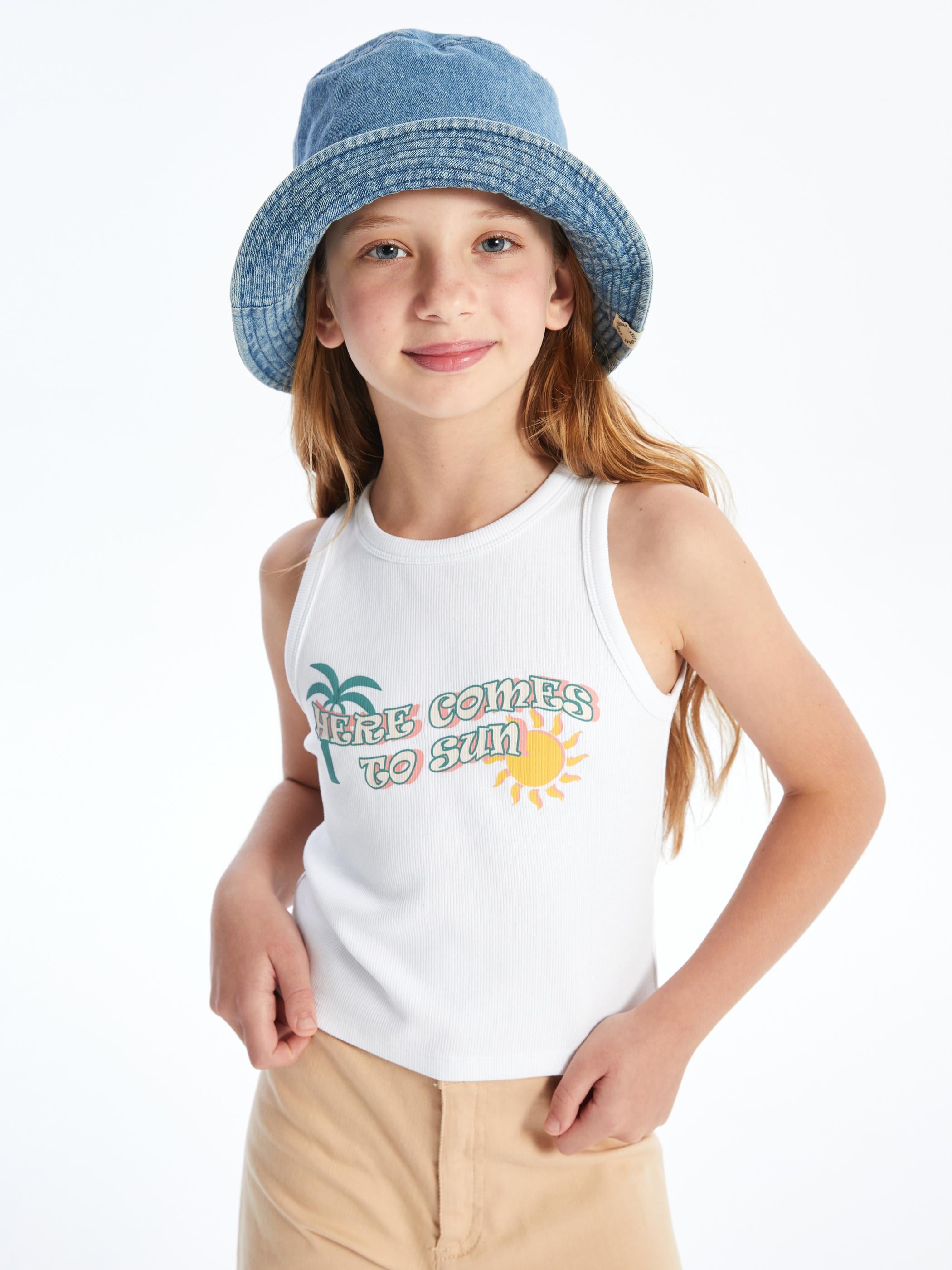 Salta Top - Örme Baskı Detaylı Askılı Tshirt - Beyaz