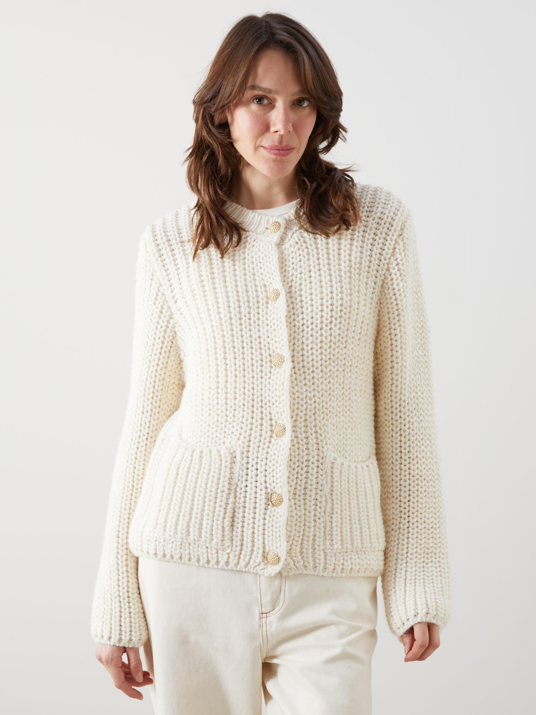 Setubal - Cepli Gold Düğme Detaylı ve Bisiklet Yaka Düz Triko Hırka  - Ekru Renk