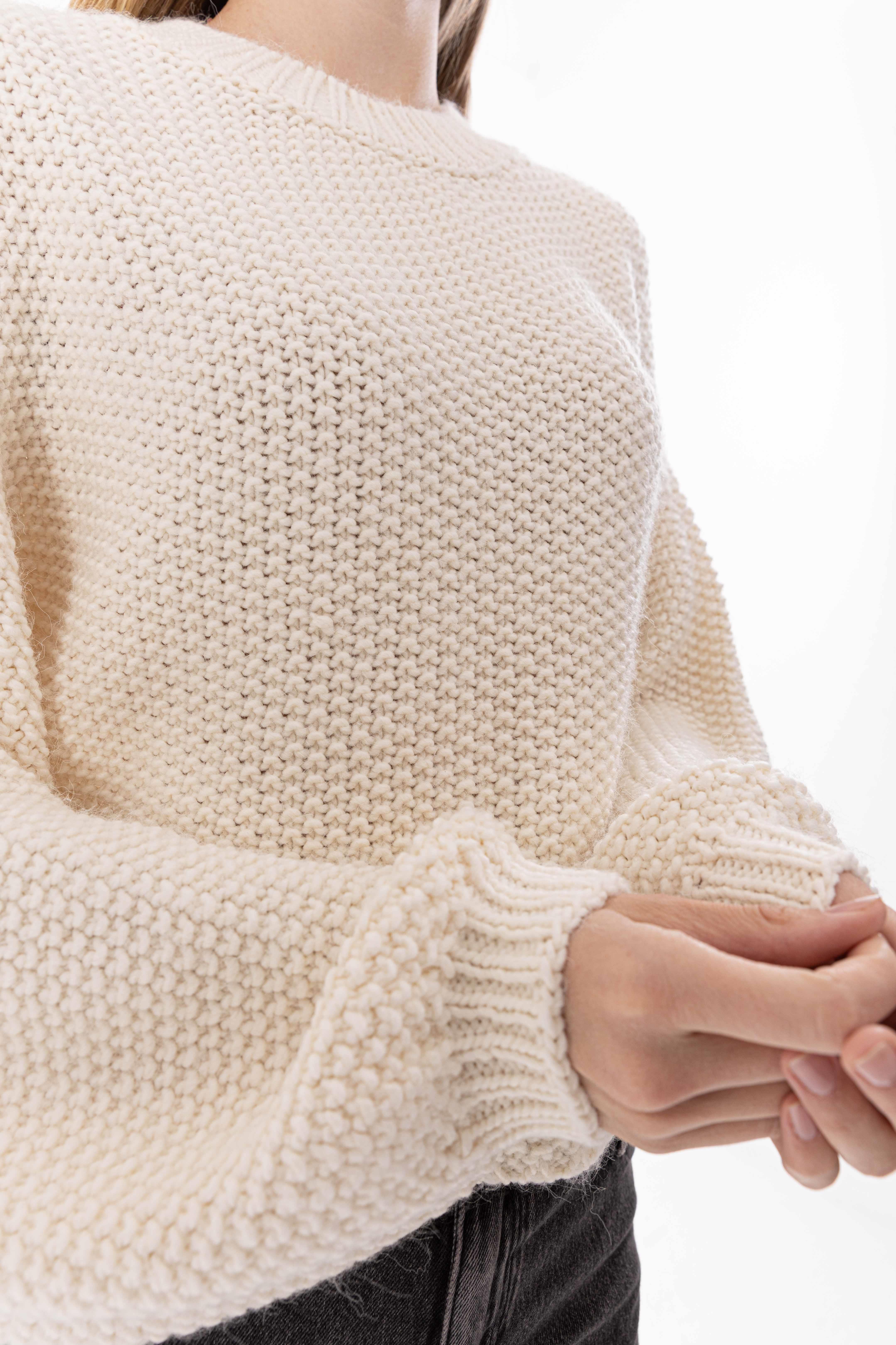 Sofya - Düz Bisiklet Yaka Triko Kazak - Ekru Renk