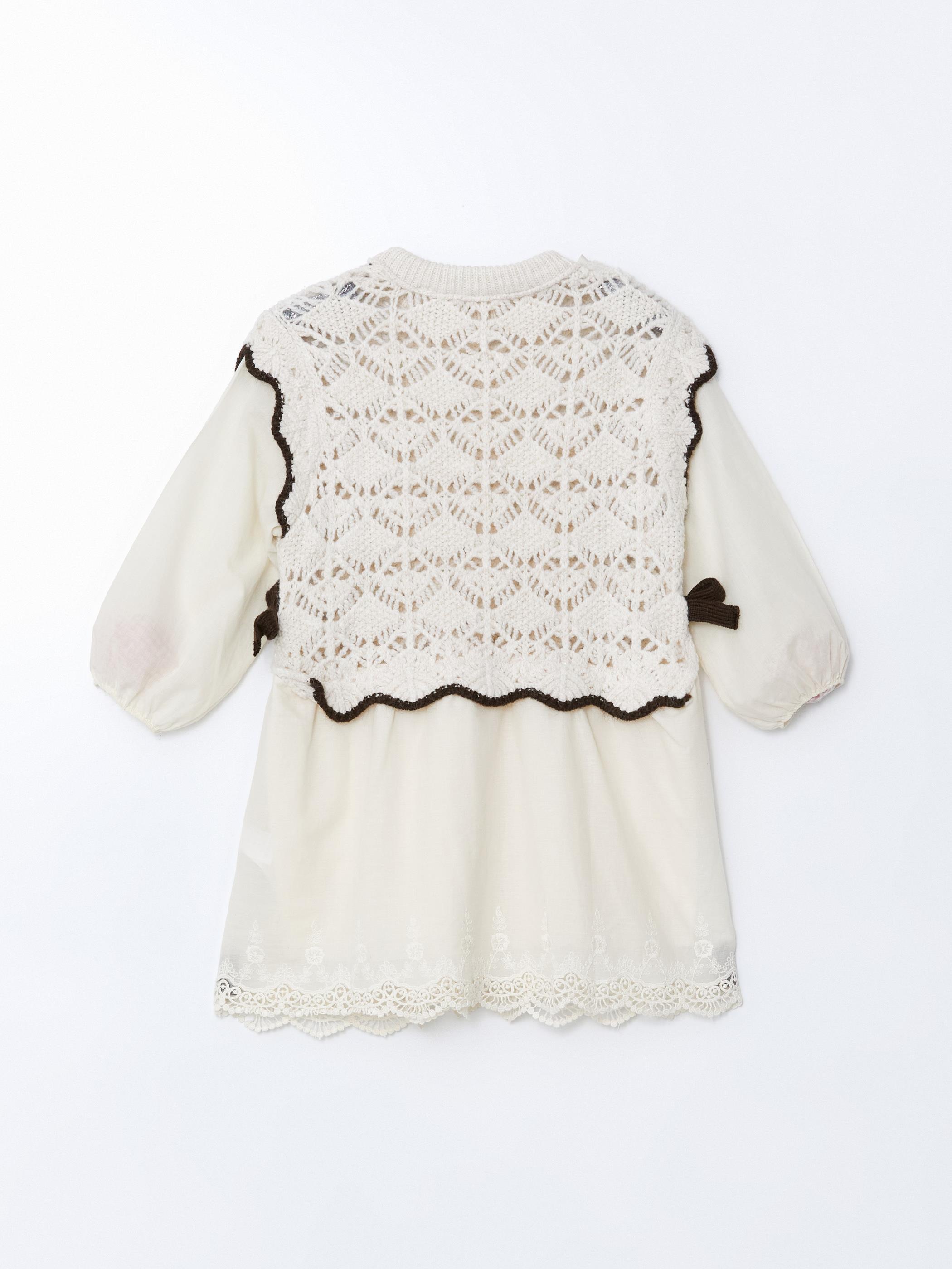 Tipping Dress - Dokuma ve Örgü Detaylı  Astarlı Triko Elbise - Ekru Renk