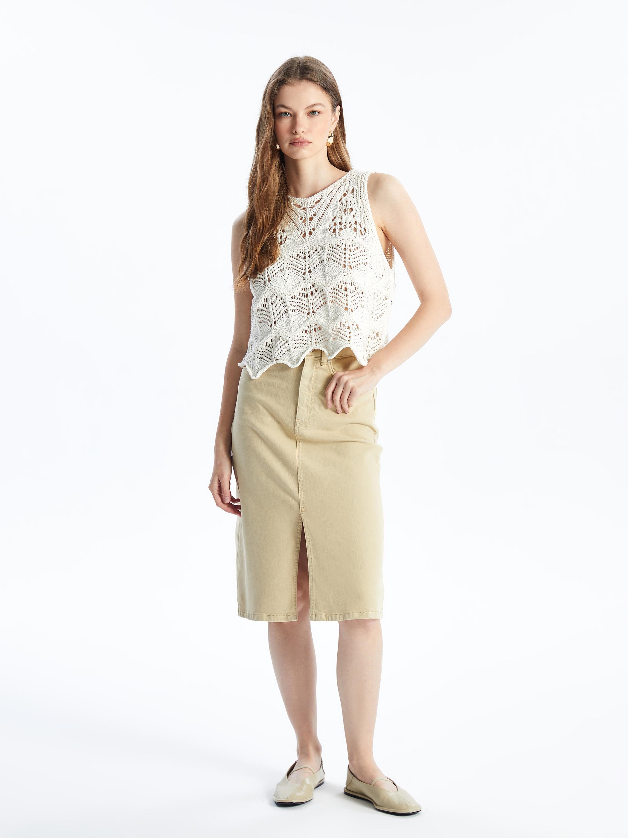 Torina - Örgü Detaylı Kolsuz Triko Bluz - Ekru