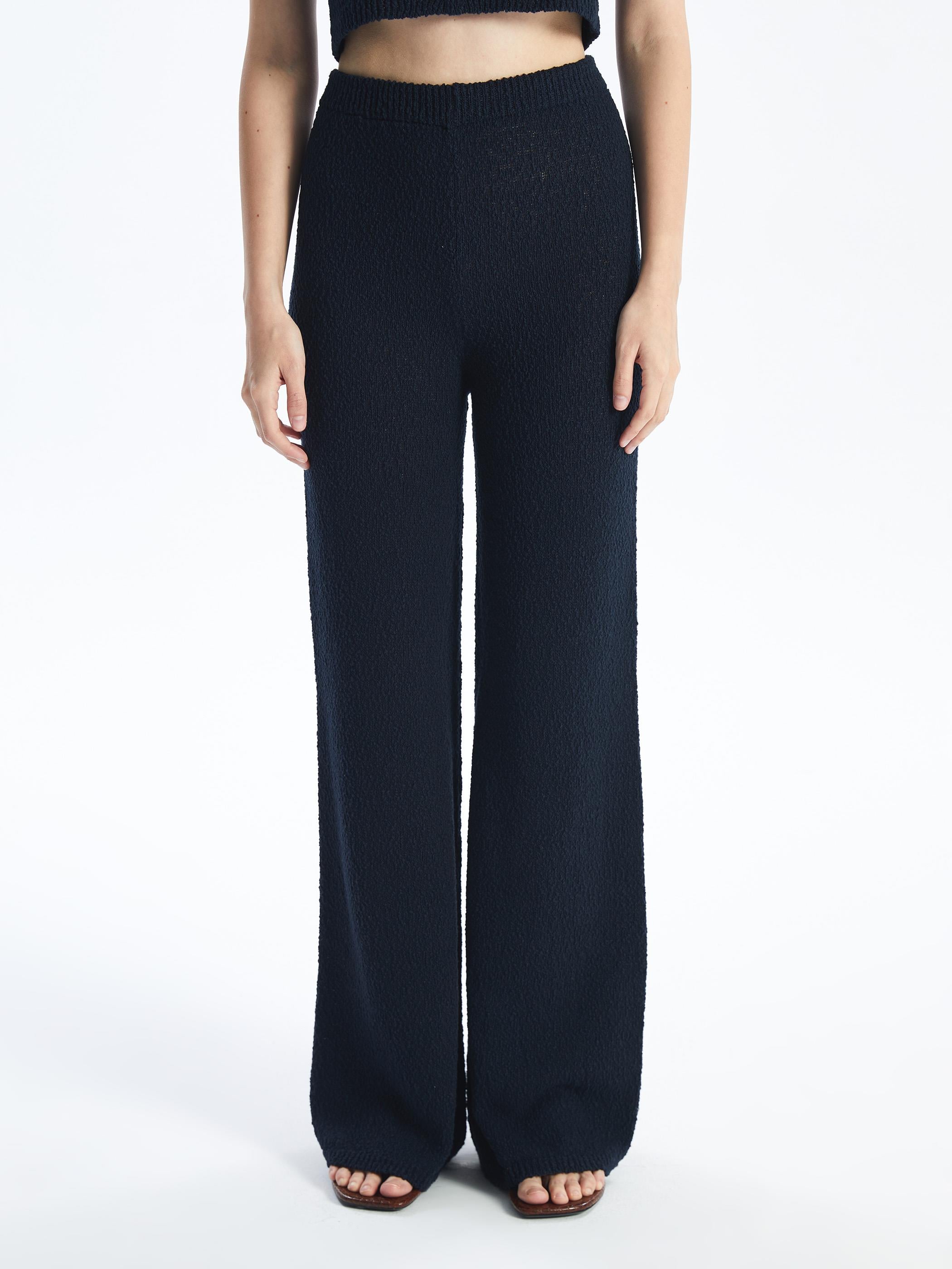 Valetta - Örgü Detaylı Bol Paça Triko Pantolon - Lacivert