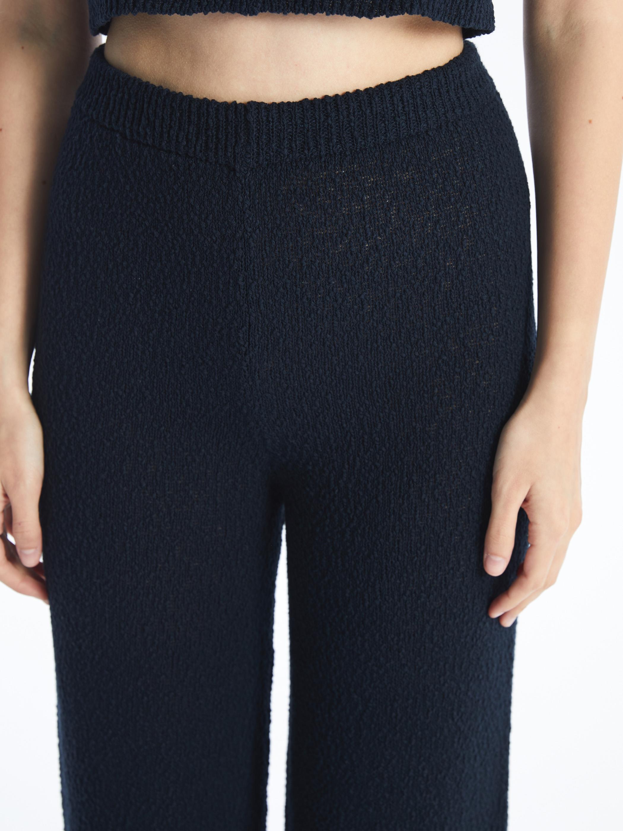 Valetta - Örgü Detaylı Bol Paça Triko Pantolon - Lacivert