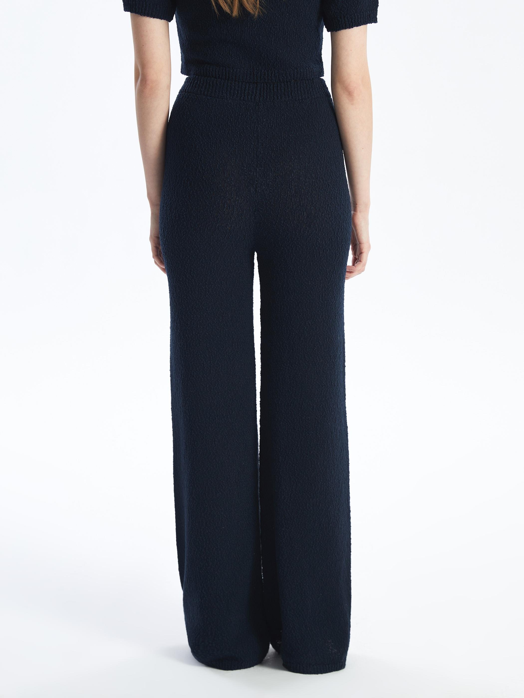 Valetta - Örgü Detaylı Bol Paça Triko Pantolon - Lacivert