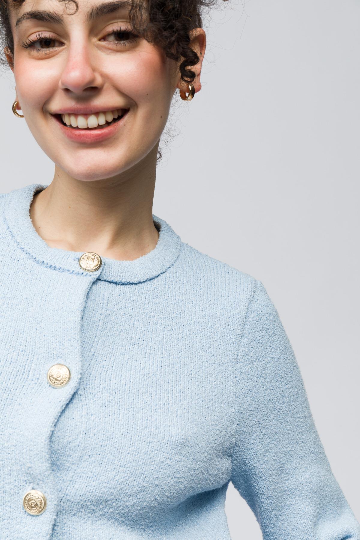 Zurih - Düğme ve Cep Detaylı Triko Hırka - Mavi Renk
