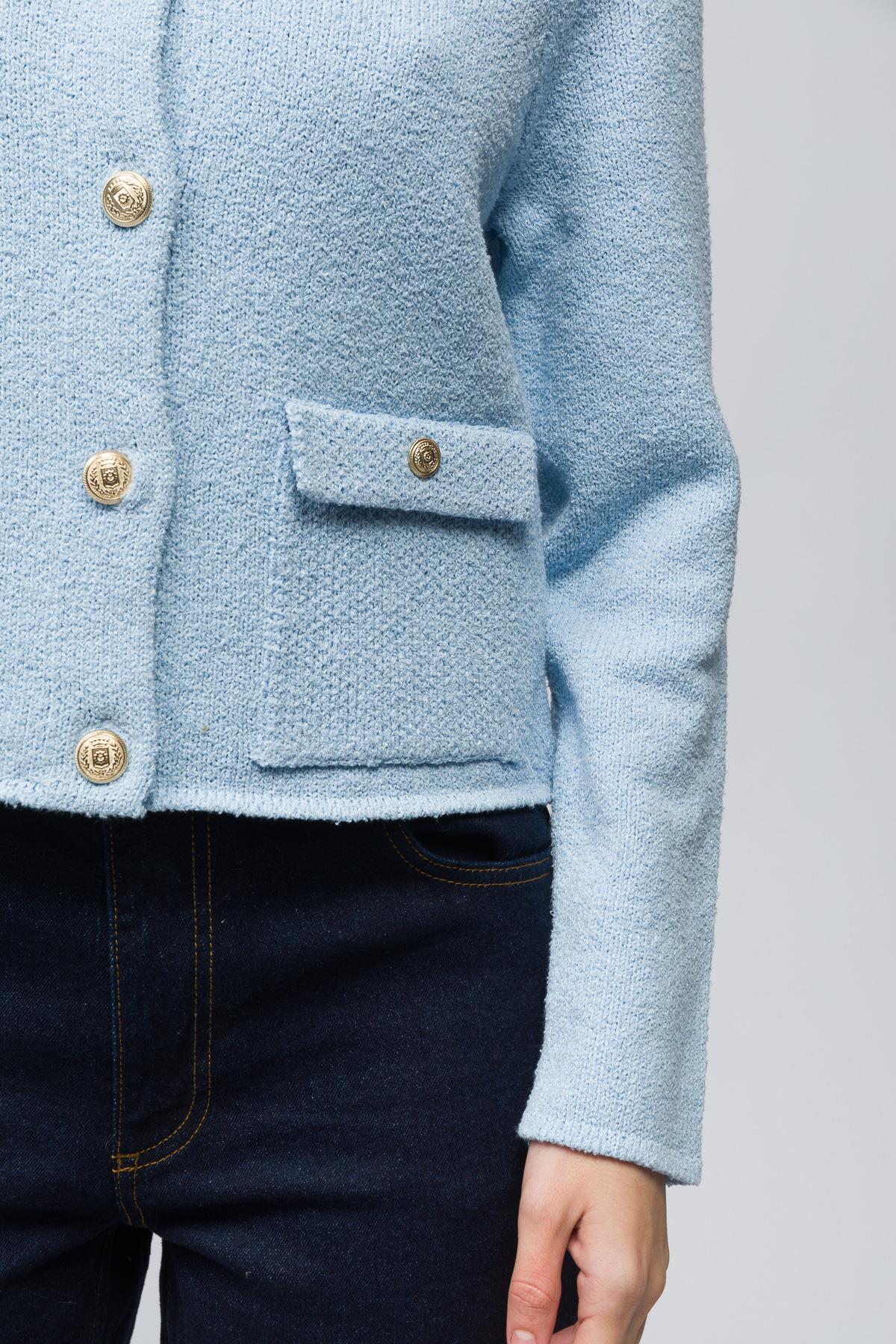 Zurih - Düğme ve Cep Detaylı Triko Hırka - Mavi Renk