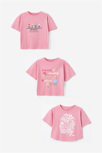 3 lü Set - Örme Baskı Detaylı Tshirt