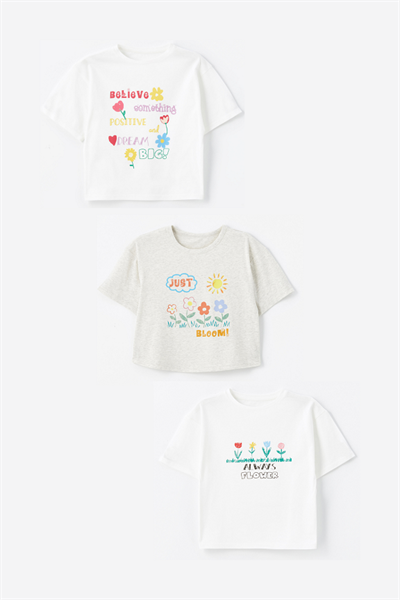 3 lü Set - Örme Baskı Detaylı Tshirt Set 3