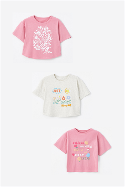 3 lü Set - Örme Baskı Detaylı Tshirt Set 2