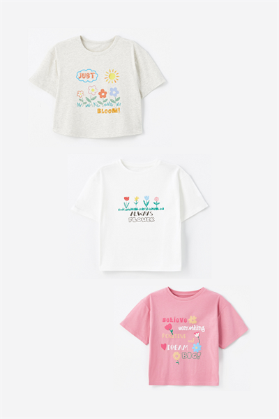 3 lü Set - Örme Baskı Detaylı Tshirt Set 5