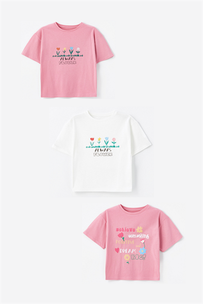 3 lü Set - Örme Baskı Detaylı Tshirt Set 6