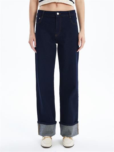 Alaska - Yüksel Bel Wide Leg Denim Pantolon - Mavi Renk