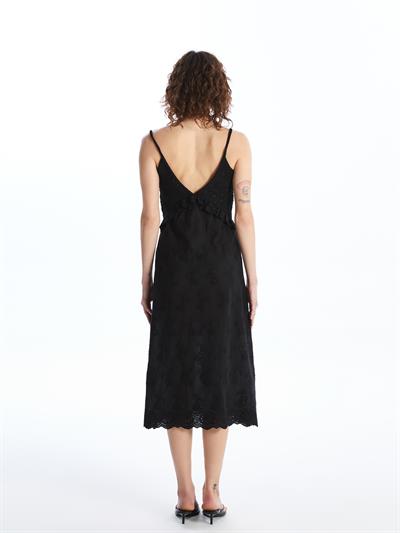 Amadora - Triko ve Keten Kumaş Birleşimli Yazlık Elbise - Siyah