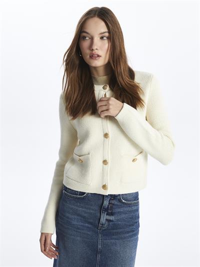 Amalfi- Hırka Uzun Kol Düz Triko- Ekru