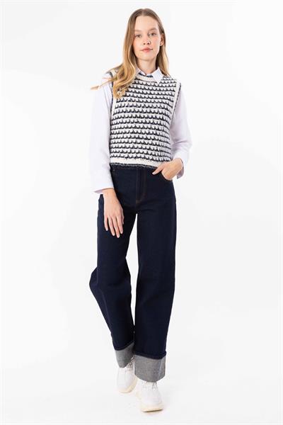 Arouca - Ajur Desenli Triko Süveter - Lacivert Renk