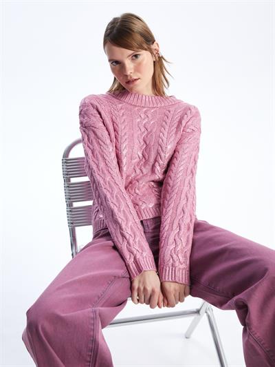 Bari- Bisiklet Yaka Uzun Kol Örgü Triko- Pembe