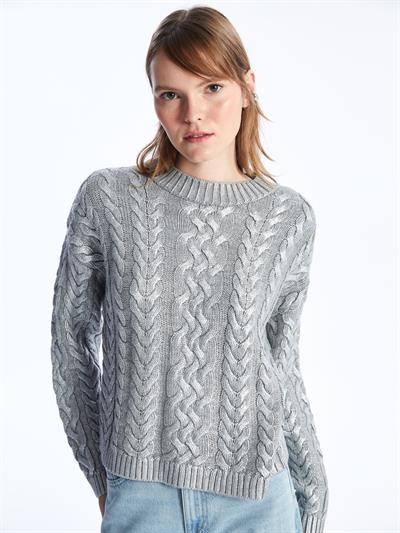 Bari- Bisiklet Yaka Uzun Kol Örgü Triko- Silver