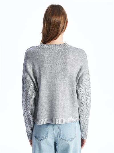 Bari- Bisiklet Yaka Uzun Kol Örgü Triko- Silver