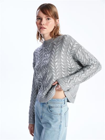 Bari- Bisiklet Yaka Uzun Kol Örgü Triko- Silver