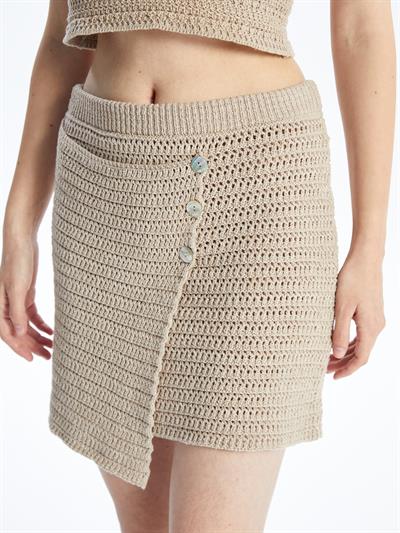 Bergamo - Örgü Detaylı Düğmeli Asimetrik Triko Etek