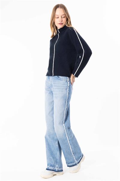 Betis - Yanları Çizgi Detaylı Denim Pantolon - Mavi Renk