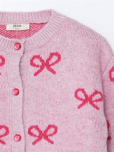 BOW2 - Fiyonk Desenli Bisiklet Yaka Triko Hırka - Pembe Renk