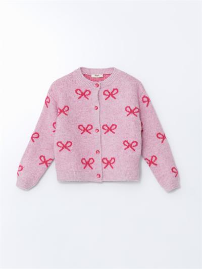 BOW2 - Fiyonk Desenli Bisiklet Yaka Triko Hırka - Pembe Renk