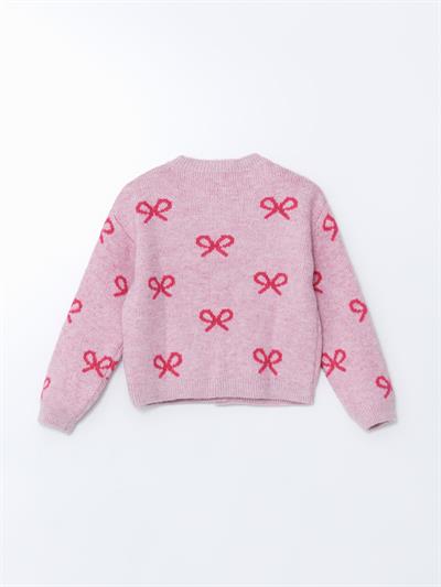 BOW2 - Fiyonk Desenli Bisiklet Yaka Triko Hırka - Pembe Renk