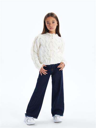 BOW3 - Fiyonk Detaylı Bisiklet Yaka Triko Hırka - Ekru Renk