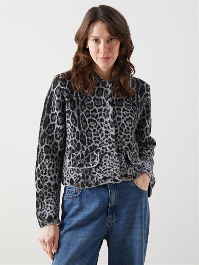 Braga - Gömlek Yaka Cep Detaylı Leopar Desen Triko Hırka - Leopar Renk