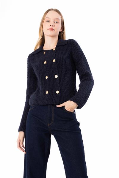 Spezia - Örgü Detaylı Uzun Kollu Kazak - Lacivert Renk